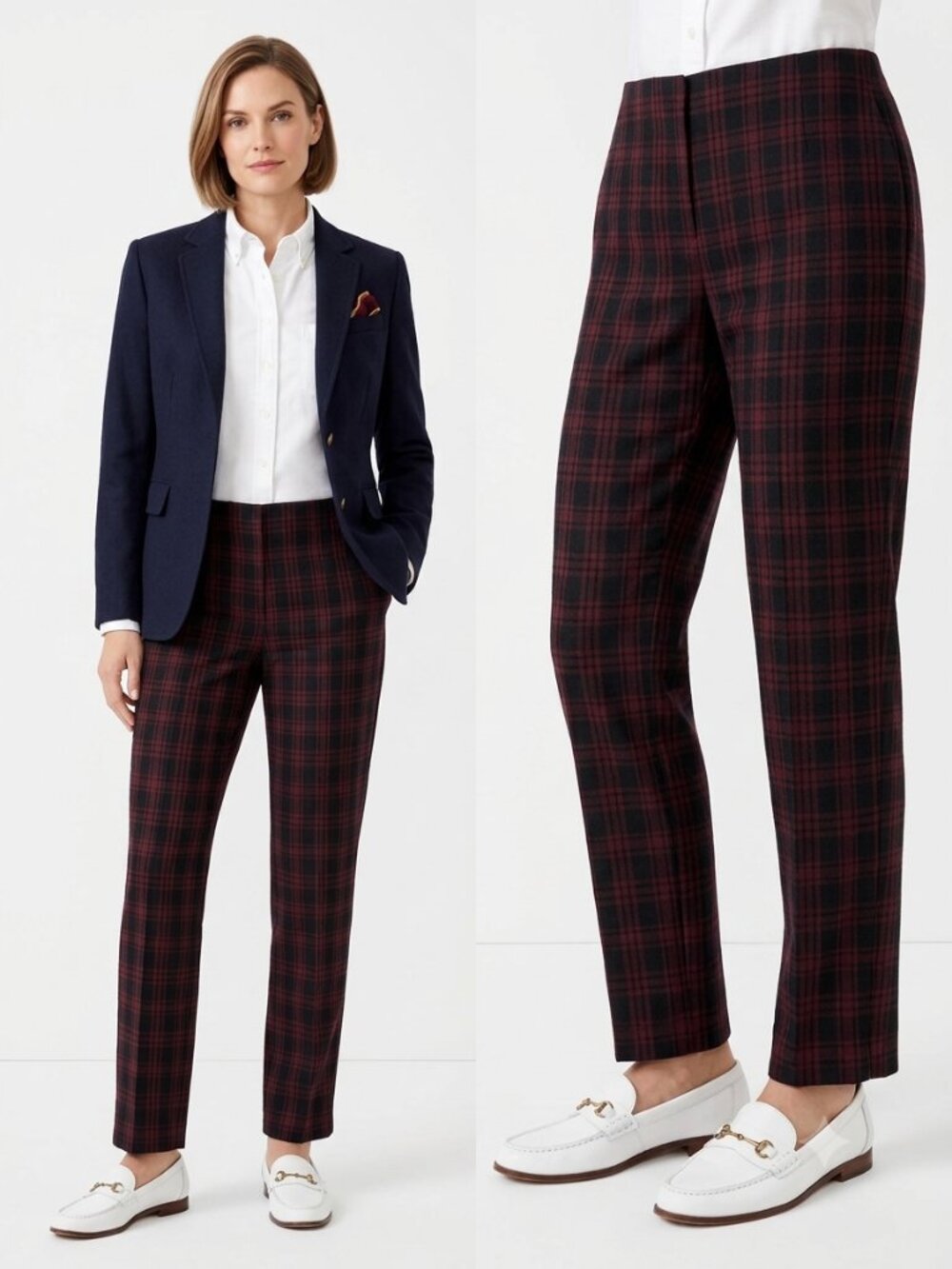 Talbots Heritage Trousers Black Maroon Plaid Wool Preppy Academia Office 16W